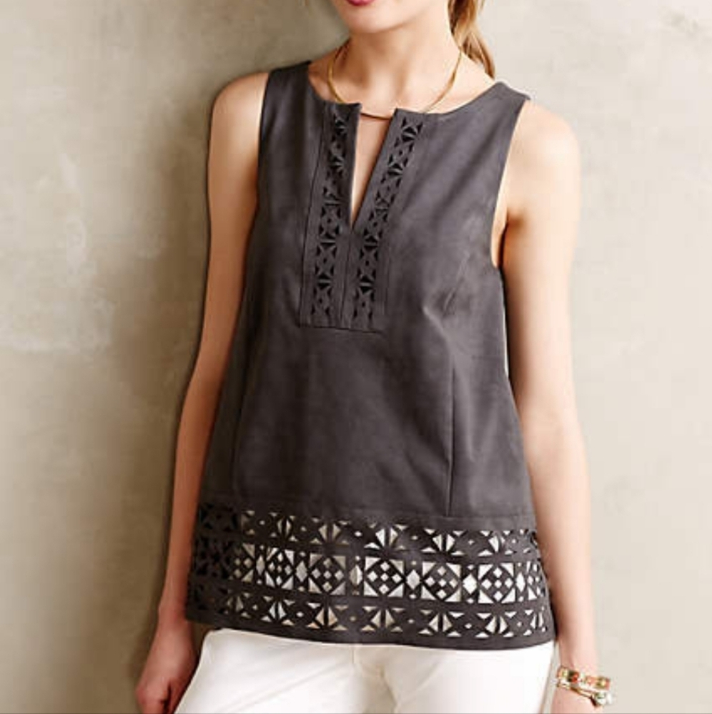 Anthropologie Sliced Grey Vegan Suede Tank by HD in Paris Sz 12